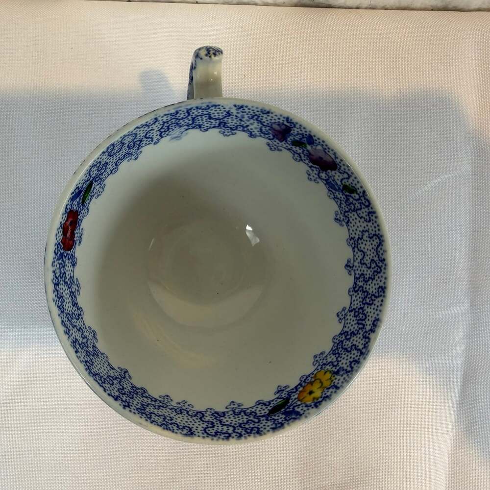 COPELAND SPODE WILD FLOWER FOOTED TEA CUP MULTICOLOR FLORAL ON BLUE *no Saucer - Picture 9 of 10